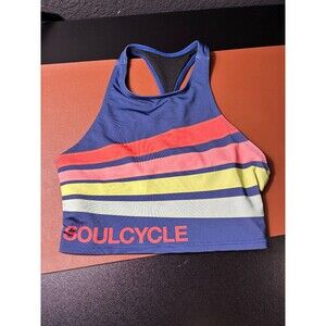 SoulCycle Women's High-Neck Sports Bra Racerback Blue Striped S/M